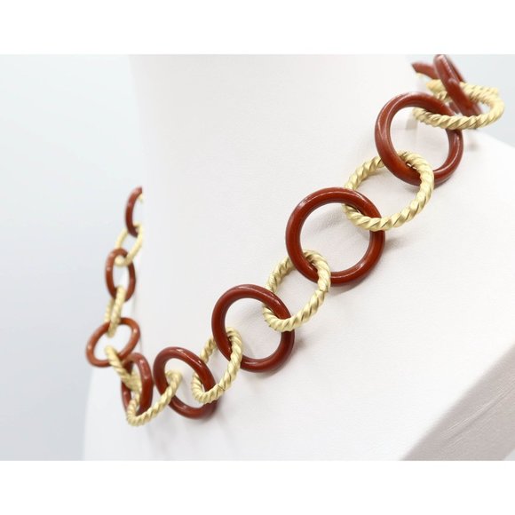 Vintage 60s/70s Brown Lucite & Gold Tone Chain Link Necklace 19.25" Unsigned - Picture 3 of 6